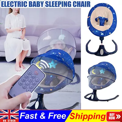 Baby Electric Rocking Chair 4 Swing Speed Bluetooth Cradling Rocker Bouncer Blue • £68.59