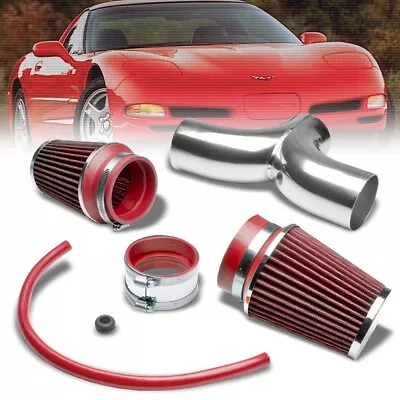 Dual Shortram Air Intake Pipe+ Red Filter For Chevy 97-04 Corvette C5 LS1/LS6 • $61.23