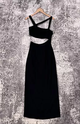 Vintage Cache Dress 6 Womens Black Waist Cut Out Satin Trim Midi Maxi Gown Y2K • $99.99