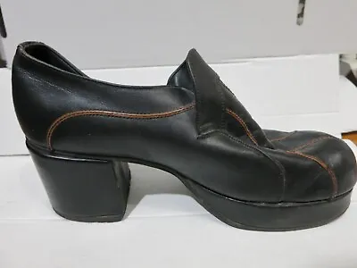 Vintage 70s Black Disco Platforms / Black Leather Mens Platform Shoes /Size 10 • £150