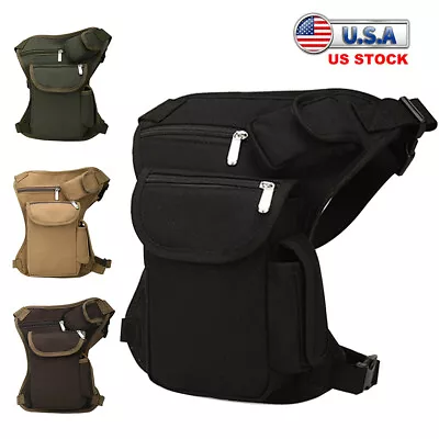 Canvas Motorcycle Drop Leg Bag Tactical Military Multi-Pocket Thigh Waist Pouch • $8.49