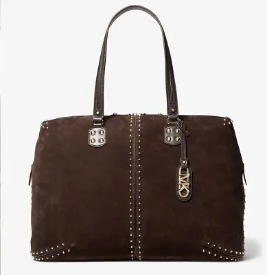 NWT Michael Kors Astor Extra-Large Studded Suede Weekender Bag Chocolate • $498