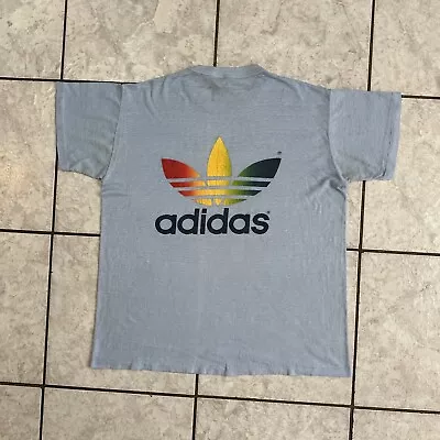 Vintage Adidas Rainbow Trefoil Shirt Mens Large 70s True Vintage Adidas T Shirt • $109.99