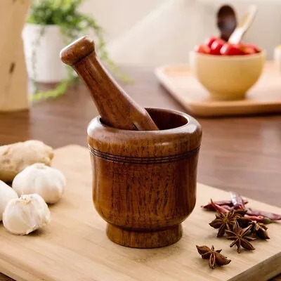 Wooden Mortar And Pestle Set For Grinding And Crushin Practical Kitchen Tools • $13.99