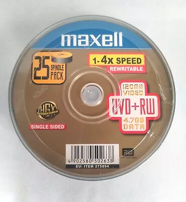 25 Maxell DVD+RW Disc 4.7GB 120Min Spindle DVD Rewritable Blank Discs • £16.50