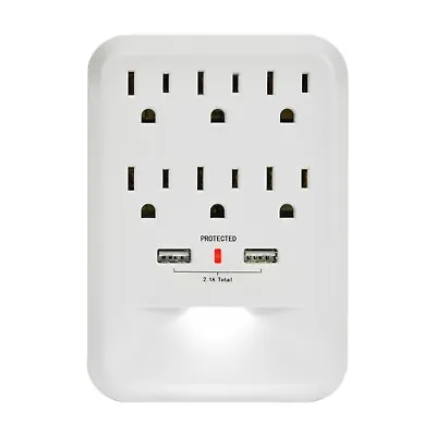 $18.99 • Buy CP 6-Outlet 600 Joule Surge Protector Wall-tap W/ 2 USB-A & Nightlight, CP30005