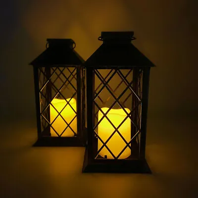 Retro Led Hollow Lantern Portable Outdoor Hanging Lights Gardens Walkways Decor • £8.68