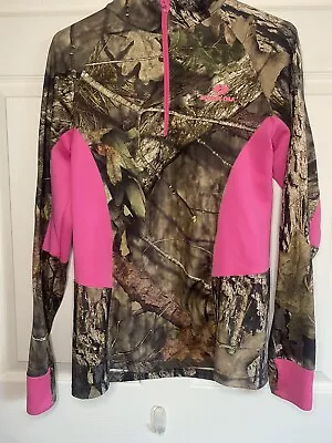 MOSSY OAK Break-Up Country Ladies Qtr Zip Top Camo Pink M Hunting-B • $12