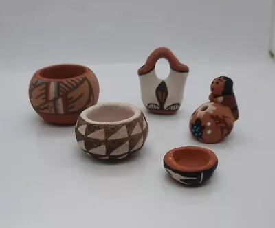 Native American Miniature Jemez Pottery   Lot Of 5 - Signed - Seed Pot Wedding • $37.95