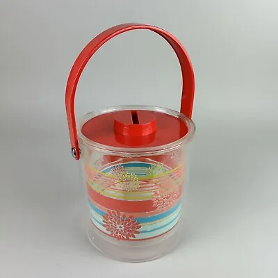 Vintage Retro Ice Bucket Red Floral Rainbow MCM Plastic Mid Century Modern 70’s • $14.25