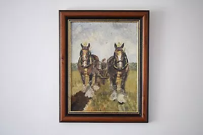 £120 • Buy Original Oil On Canvas Board Impressionist Ploughing Scene With Horses, Signed