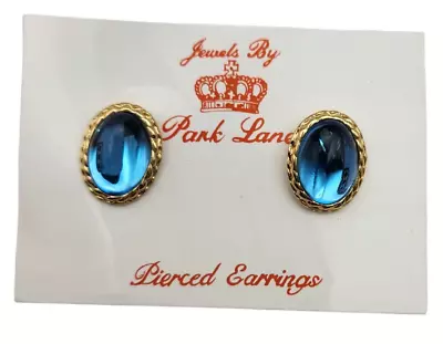 Vintage Jewels By Park Lane Blue Cabochons Gold Tone Pierced Earring • $8.99