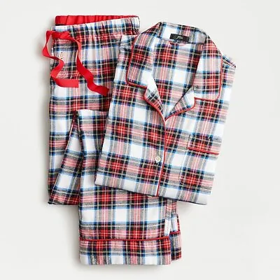 NWT J. Crew Flannel Pajama Set In White-Out Plaid Color: Red Multi • $41.99