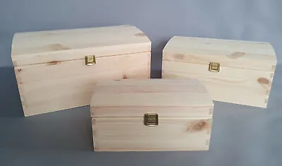 Wooden Chest Trunk Storage Craft Boxes Plain Wood With Lid Hinges Decoupage  • £10.99