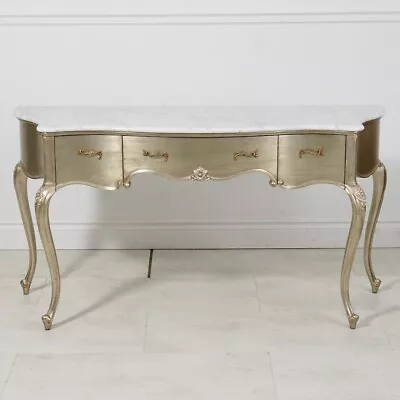 French Louis Vanity Make Up Console Mahogany Silver Leaf White Marble • $2556