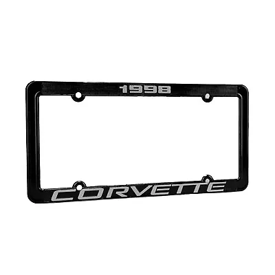 OEM GM Corvette 1998 C5 Black Metal License Plate Frame With Silver Letters Logo • $32.95