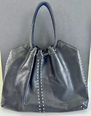 Michael Kors Studded Black Leather Carryall Large Tote Bag Purse Double Handles • $92