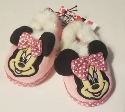 Disney Minnie Mouse Slippers Fluffy Baby Toddler Girls Size 5/6 Fluffy Pink • $9.97