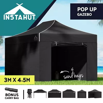 Instahut Gazebo Pop Up Marquee 3x4.5 Folding Tent Wedding Gazebos Camping Black • $189.95