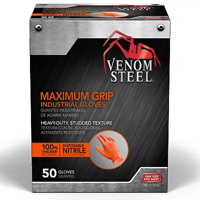 Venom Steel Maximum Grip Nitrile Gloves 8 MIL Thick Hi-Visibility Orange . • $20.37