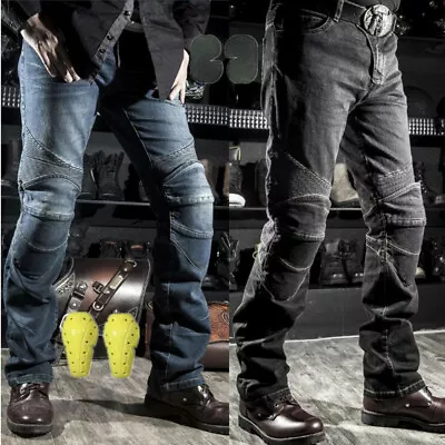 Mens Motor Riding Pants Motorcycle Jeans Distressed Denim Protection Gear Pads • $58.99