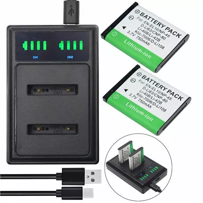 2 Battery +DUAL  USB Charger For Tevion SZ7 XS-4 XS4 XS-8 XS8 Praktica NP45 • $23.52