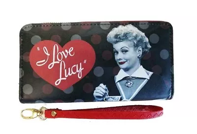 I Love Lucy Polka Dots Zip Around Clutch Blue Wallet Billfold Wristlet • $22.99