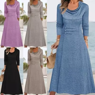 Ladies Long Dress Crew Neck Maxi Dresses Women Loose Sleeve Party T Shirt Sexy • $43.79