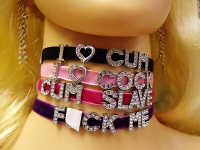 ANY SIZE Personalized Choker Black Velvet SISSY BDSM Pink Cum Slut DDLG Bitch • $25.95