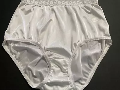 Vintage ASHLEY TAYLOR Granny Panties Size 8 XL White Shiny Nylon Hi Waist Brief • $14