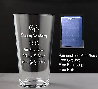 Personalised Pint Glass Birthday Gift 18th21st 30th 40th 50th 60th 70th 80th • £11.99