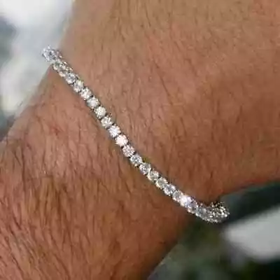 6.50Ct Round Cut Lab-Created Diamond Men's Tennis Bracelet 14K White Gold Plated • $117.49