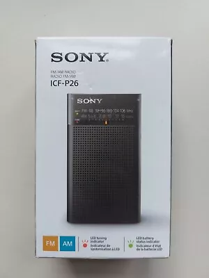 Sonyl Icf-p26 Pocket Radio Fm/am - With Headphone Jack Instructions Box Strap • £9