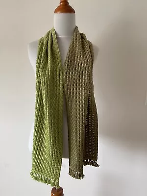 Bajra Handmade Ombre Green Cashmere Silk Basketweave Fringe Scarf $395 • $88