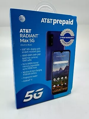 ATT AT&T RADIANT Max 5G 64 GB Electric Blue Prepaid Smartphone 6.82  Brand New • $79.88