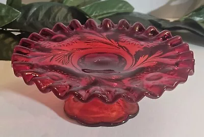 Rare Fenton Art Glass Ruby Red Floral Mini Pedestal Cake Stand 6.5 D • $39.95