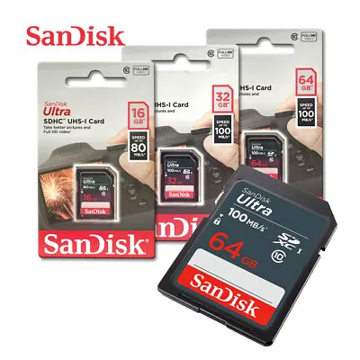 SanDisk 16GB 32GB 64GB Ultra Class 10 UHS-I SD SDHC SDXC Memory Card 80/100MBs • $6.27