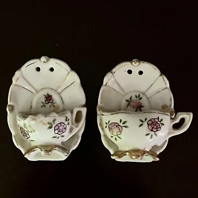 Pair Of Vintage Occupied Japan Japanese Wall Pocket Porcelain Rose Tea Cup NM • $30.96