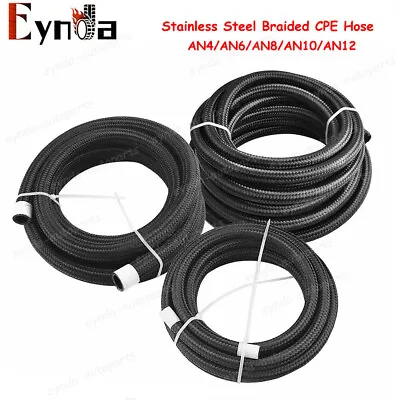 AN4/AN6/AN8/AN10/AN12 Fuel Hose Oil Gas Line Nylon Stainless Steel Braided NEW • $21.09