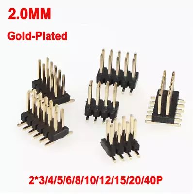 Pin Header Socket Double Row PCB Connector SMD/SMT 2mm Pitch 2~40P Gold-Plated • £1.19