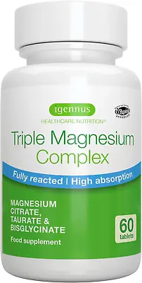 Triple Magnesium Complex 2000mg Magnesium Citrate Bisglycinate & Taurate 60 • £15.49