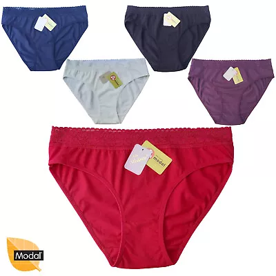 Ladies Lace Band Briefs Women's Quality Soft Cotton+Modal Panties 5 Colours Lot • $19.88