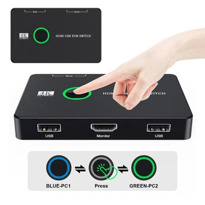 HD Monitor 2 Port Box USB Selector KVM HDMI-Compatible Switch 2 Computers Share • $16.13
