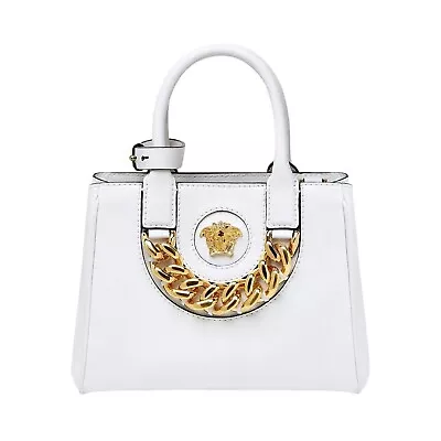 Versace La Medusa Gold Plaque White Leather Small Crossbody Tote Bag New • $3293.52