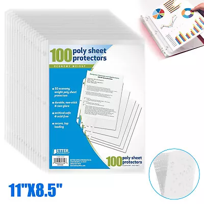 100 Sleeves Clear Plastic Sheet Page Protectors Document Office Ring Non Glare • $11.98