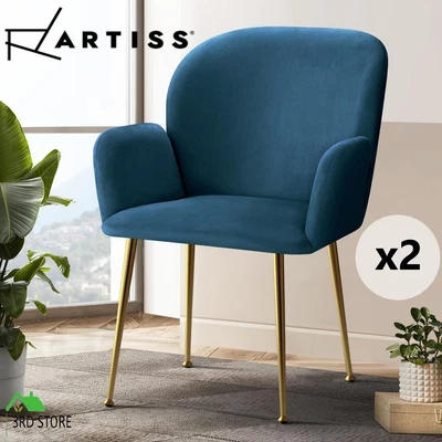 $153 • Buy Artiss  Set Of 2 Kynsee Dining Chairs Armchair Cafe Chair Upholstered Velvet Blu