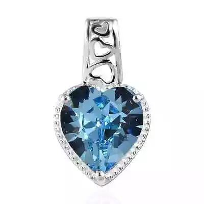 925 Sterling Silver Blue Aquamarine Heart Pendant Ct 3.8 Birthday Gifts Jewelry • $16.20