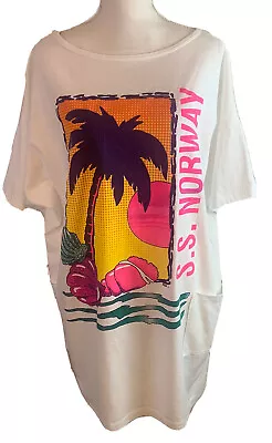 VTG 80s SS Norway Cruise Art Print White Swim Coverup- OSFM-Pockets -EUC • $15