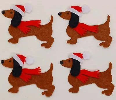 4 Die Cut Felt Christmas Brown Dachshund Dogs. Toppers Embellishments.  6 Cm • £3.99