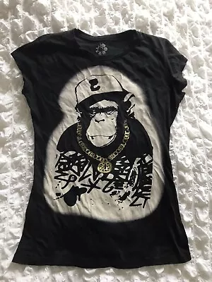 Black T-Shirt With Gangster Chimp Print • £5